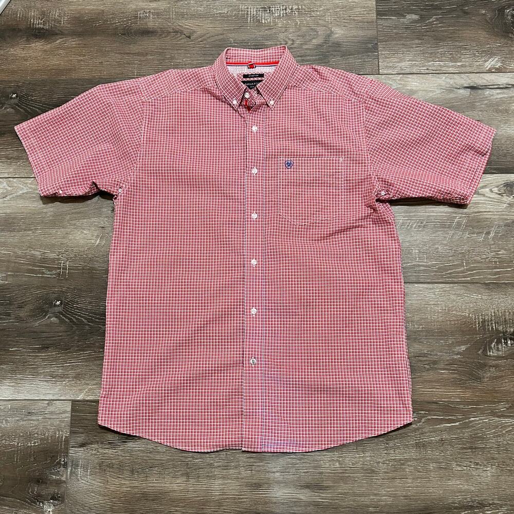 Ariat Pro Series Plaid Button Down Shirt Red White Blue Stretch Mens L
